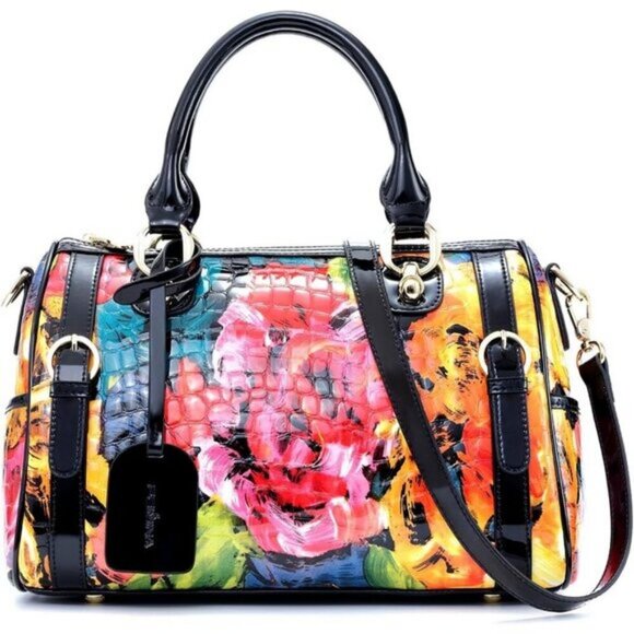 ⚡Women Doodle Genuine Leather Tote Handbag Clutch Purse Crossbody Bag - Picture 9 of 9